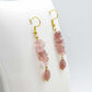 Natural Stone Dangle Earrings in Stainless Steel Gold Plated Amethyst, Tiger Eye, Strawberry Quartz and Prehnite