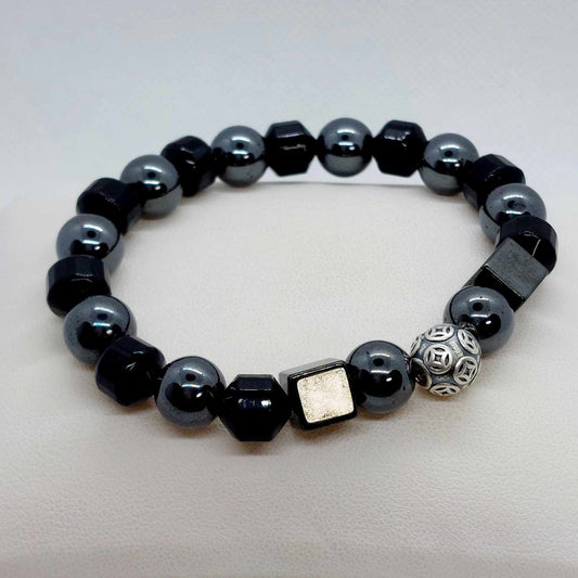Natural Hematite, Black Onyx and Magnet Bracelet with 10mm Stones