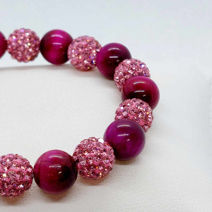 Pink Tiger Eye with Pink Sparkle Beads Bracelet with 10mm Stones