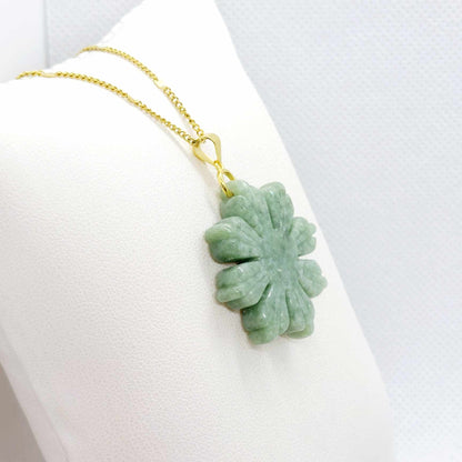 Natural Burmese Jade Sunflower Pendant with Gold Plated Stainless Steel Chain Necklace