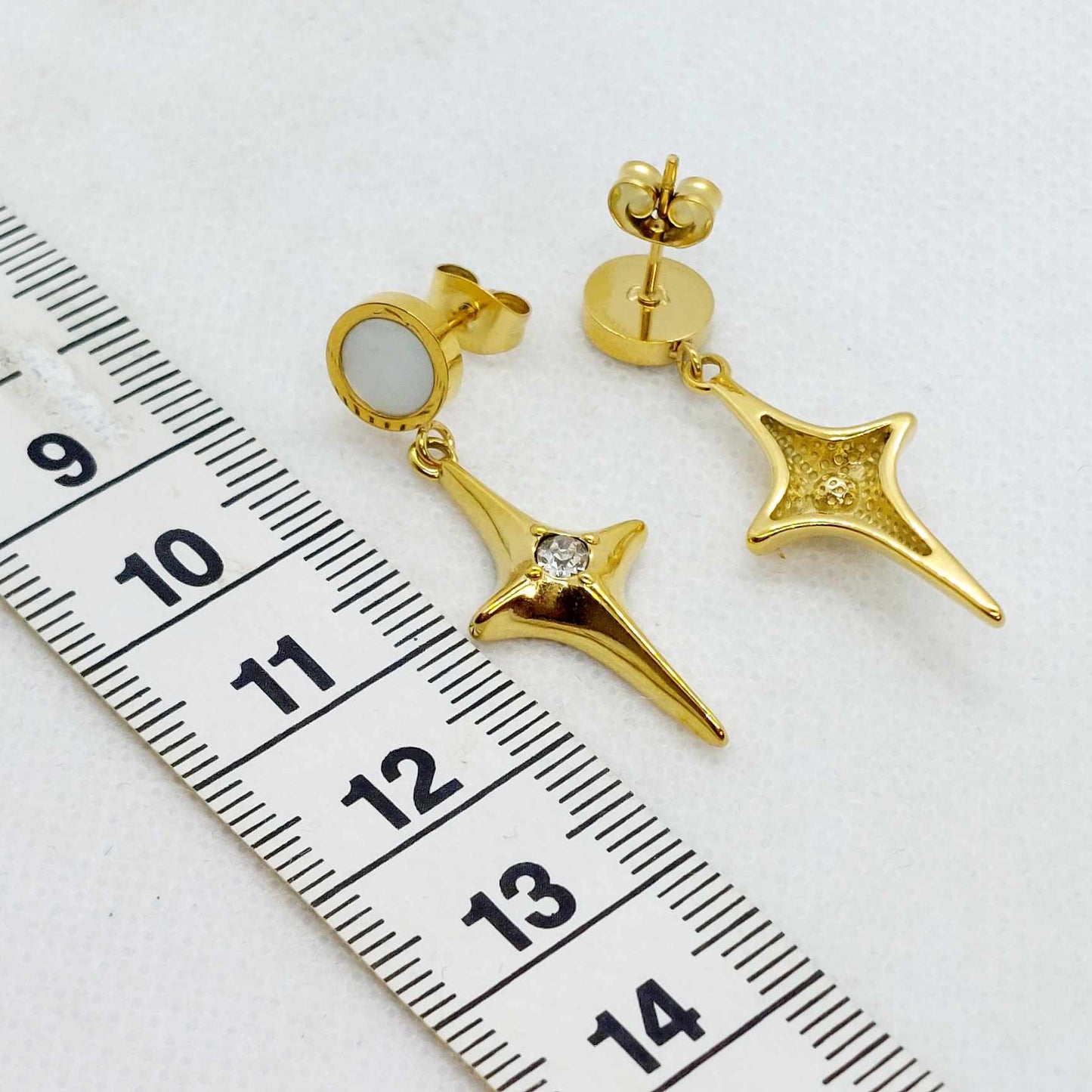 Dangle Earrings with Star in Stainless Steel Gold Plated