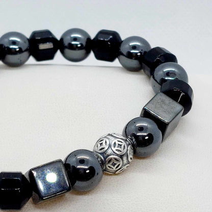 Natural Hematite, Black Onyx and Magnet Bracelet with 10mm Stones