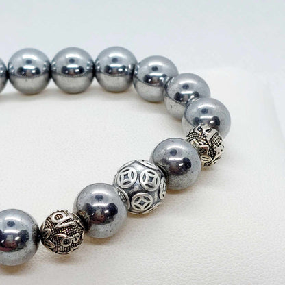 Natural Polished Hematite Bracelet with 10mm Stones