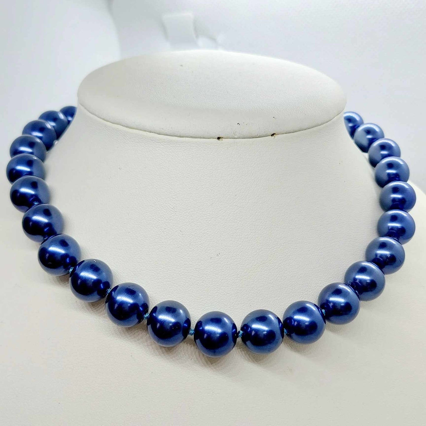 Blue Shell Pearl Choker Necklace in 12mm Stones 16inches