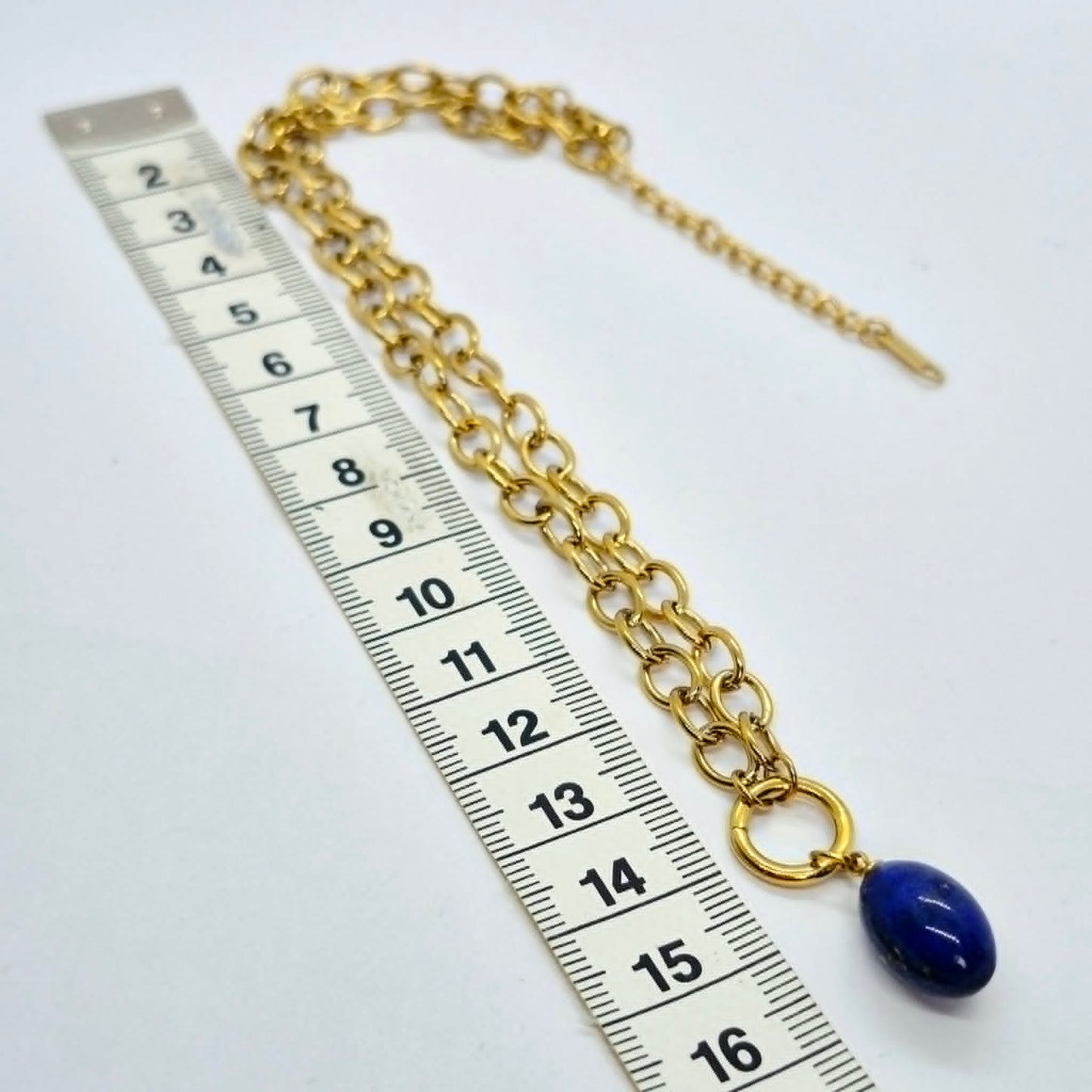Natural Lapis Pendant with Gold Plated Stainless Steel Chain Necklace