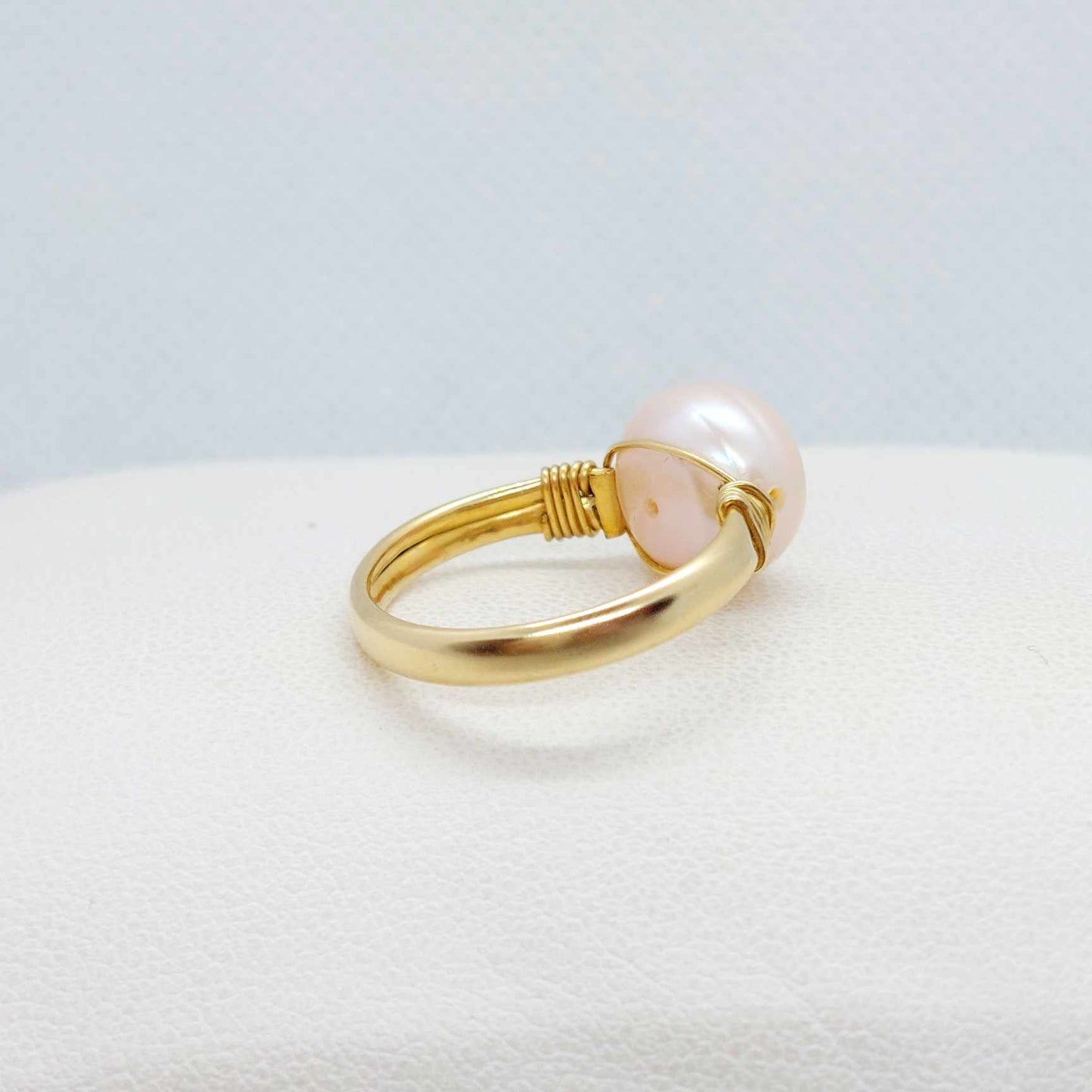 Natural Peach Pearl Ring with 12mm Stone in Solid 10K Gold