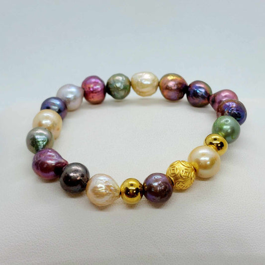 Natural Freshwater Mixed Color Pearl Bracelet in 10mm Stones