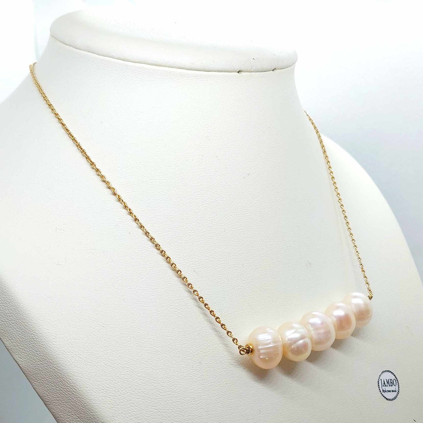 Natural Peach Pearl Necklace with 12mm Stones in Solid 10K Gold