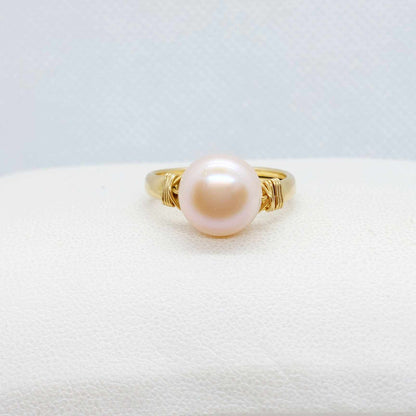 Natural Peach Pearl Ring with 12mm Stone in Solid 10K Gold