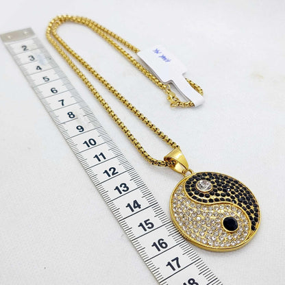 Yin Yang Pendant and Chain Necklace with Zircon in Stainless Steel Gold Plated