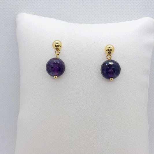 Natural Amethyst Stud Earrings in Gold Plated Stainless Steel