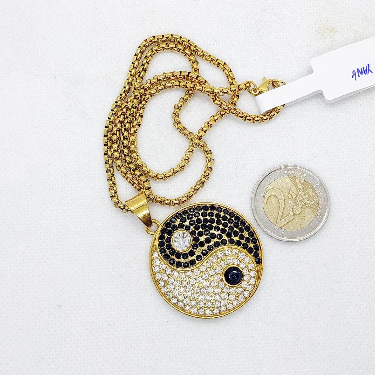 Yin Yang Pendant and Chain Necklace with Zircon in Stainless Steel Gold Plated