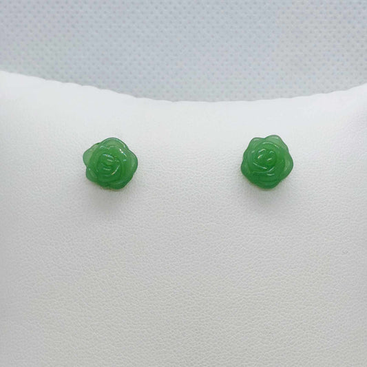 Natural Jade Rose Stud Earrings in Gold Plated Sterling Silver