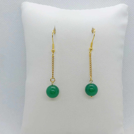 Natural Jade Dangle Earrings in Gold Plated Stainless Steel