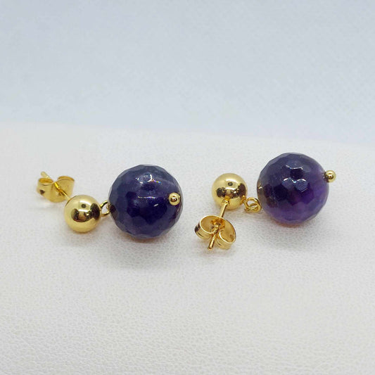 Natural Amethyst Stud Earrings in Gold Plated Stainless Steel