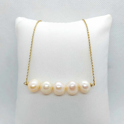 Natural Peach Pearl Necklace with 12mm Stones in Solid 10K Gold