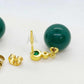 Natural Hetian Jade with 12mm Stones Dangle Stud Earrings in Gold Plated Sterling Silver