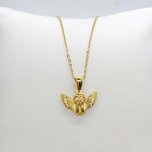 Angel with WIngs Pendant and Chain Necklace in Stainless Steel Gold Plated