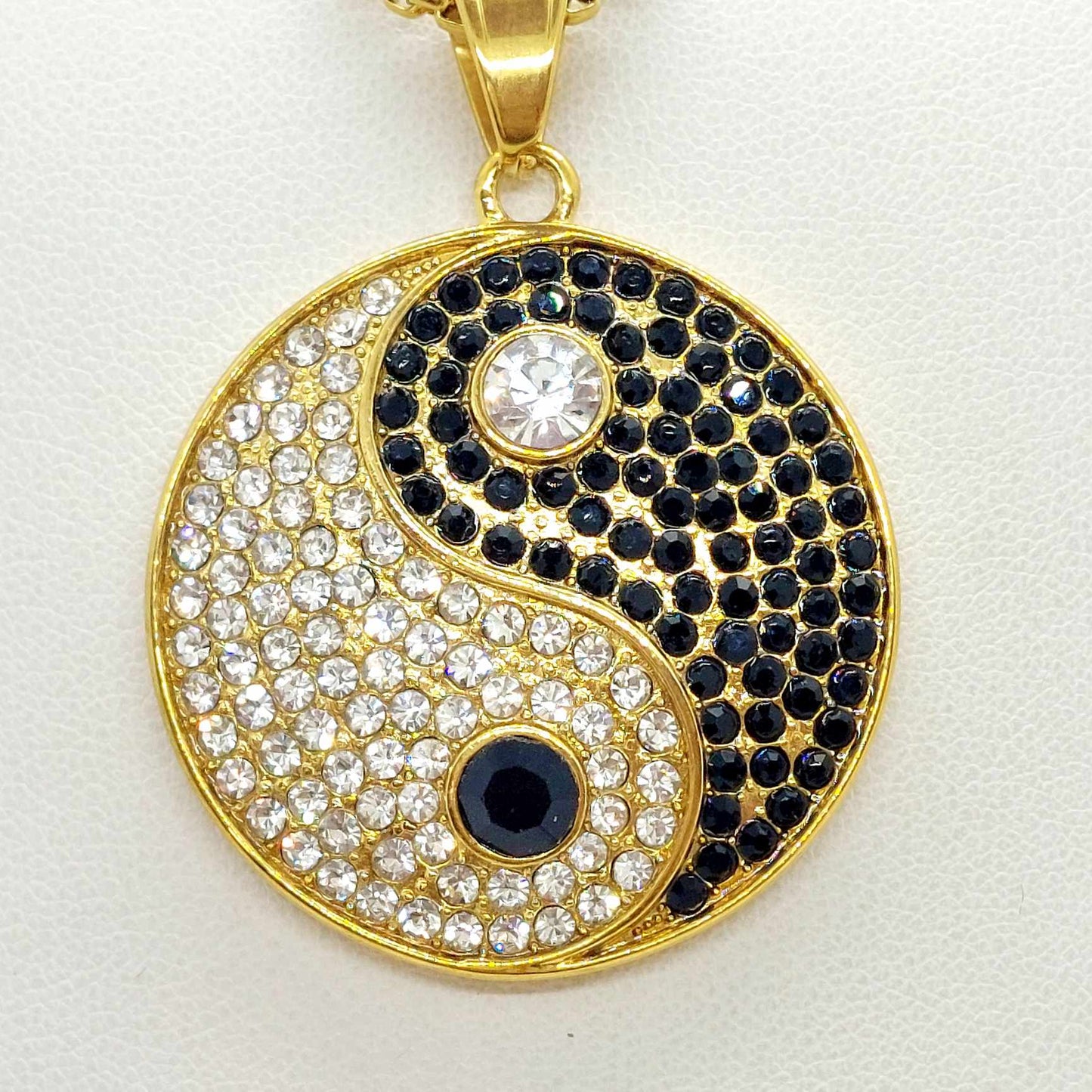 Yin Yang Pendant and Chain Necklace with Zircon in Stainless Steel Gold Plated