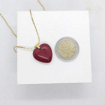 Vermilion Cinnabar Heart Pendant with Stainless Steel Necklace