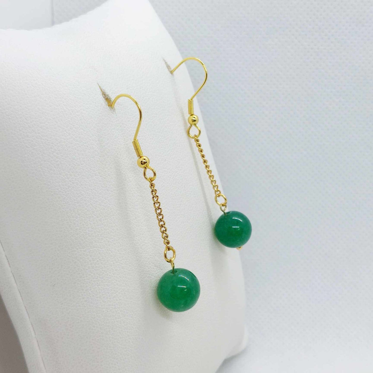 Natural Jade Dangle Earrings in Gold Plated Stainless Steel