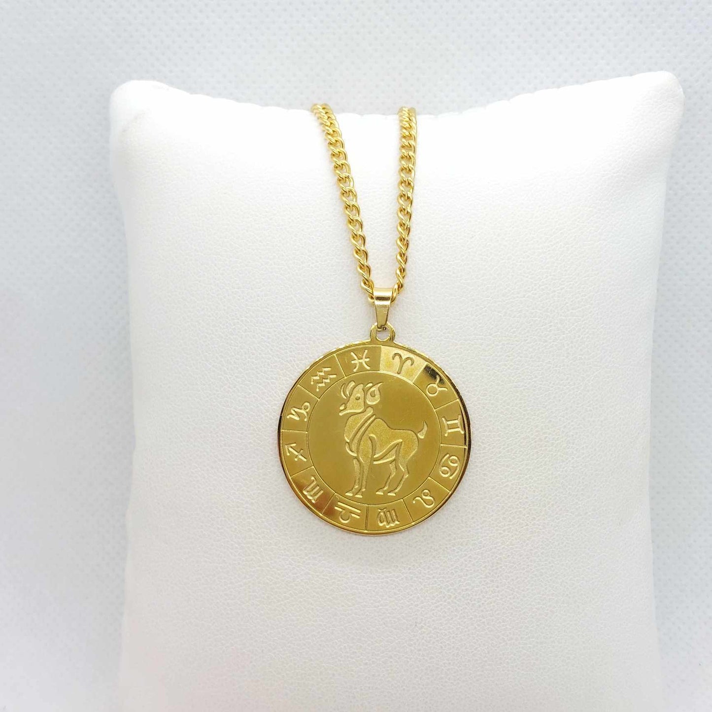 Aries Star Sign  Pendant with Gold Plated Stainless Steel Chain Necklace