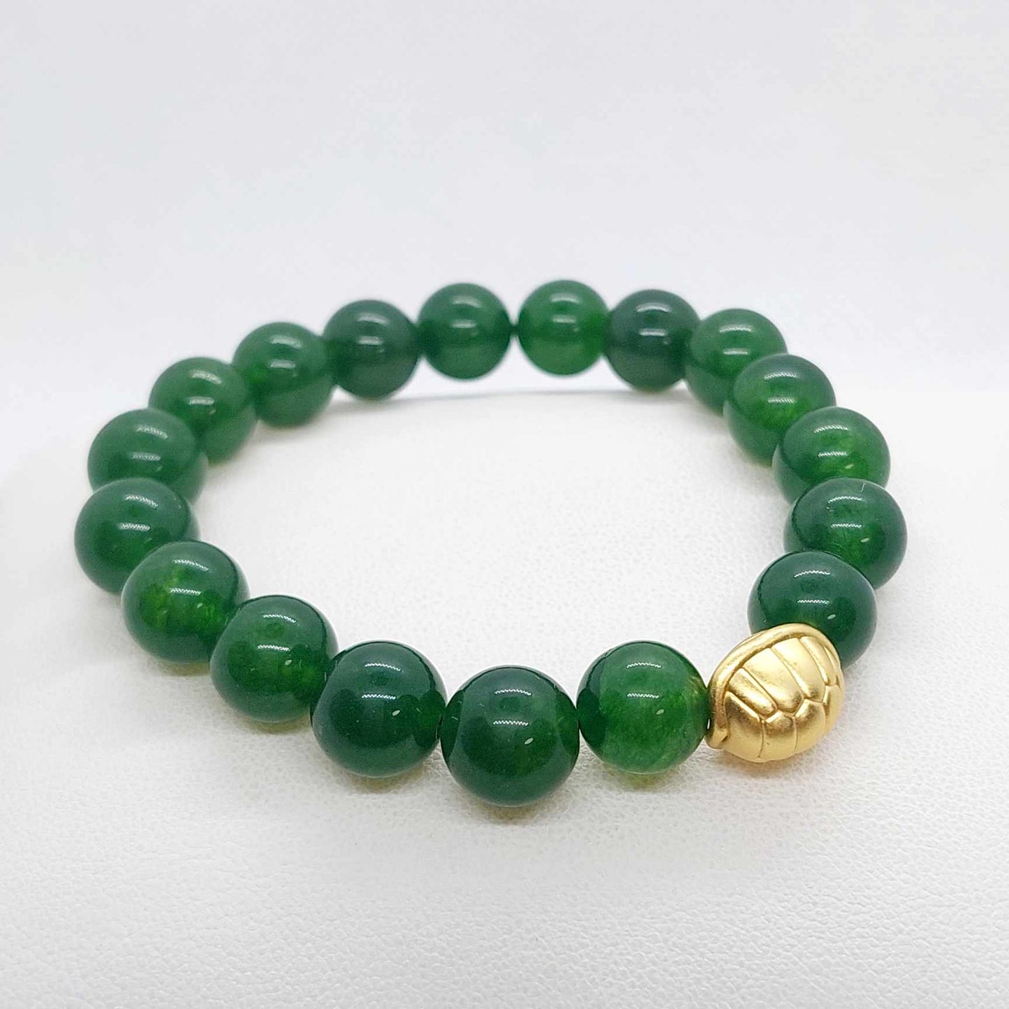 Natural Hetian Jade with Silver Turtle Shell Bracelet in 10mm Stones