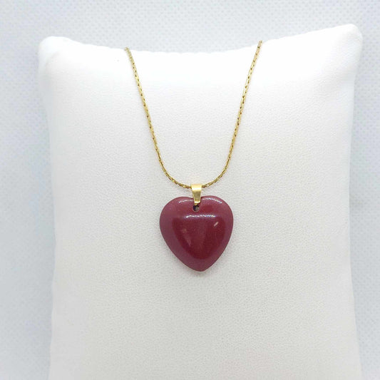 Synthetic Vermilion Cinnabar Heart Pendant with Stainless Steel Necklace