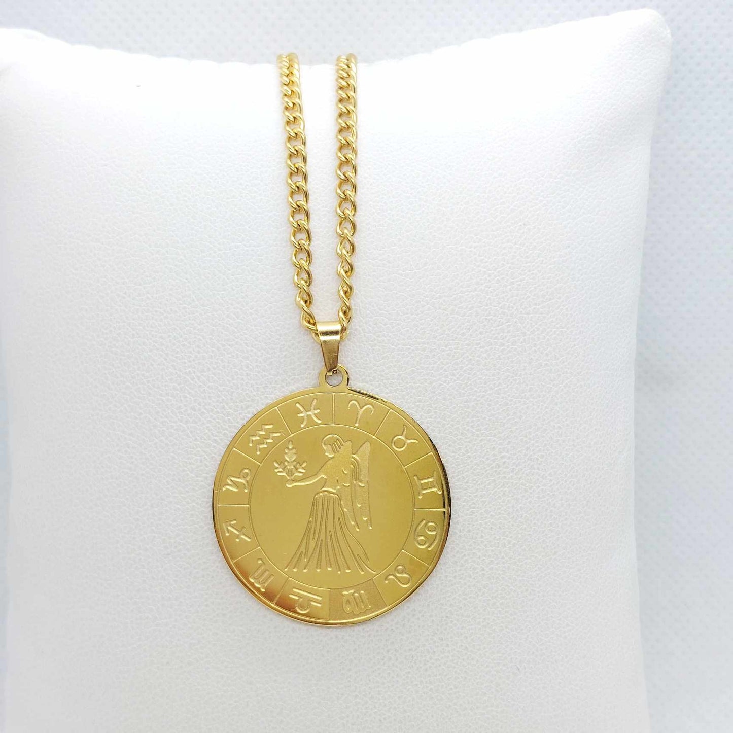 Virgo Star Sign  Pendant with Gold Plated Stainless Steel Chain Necklace