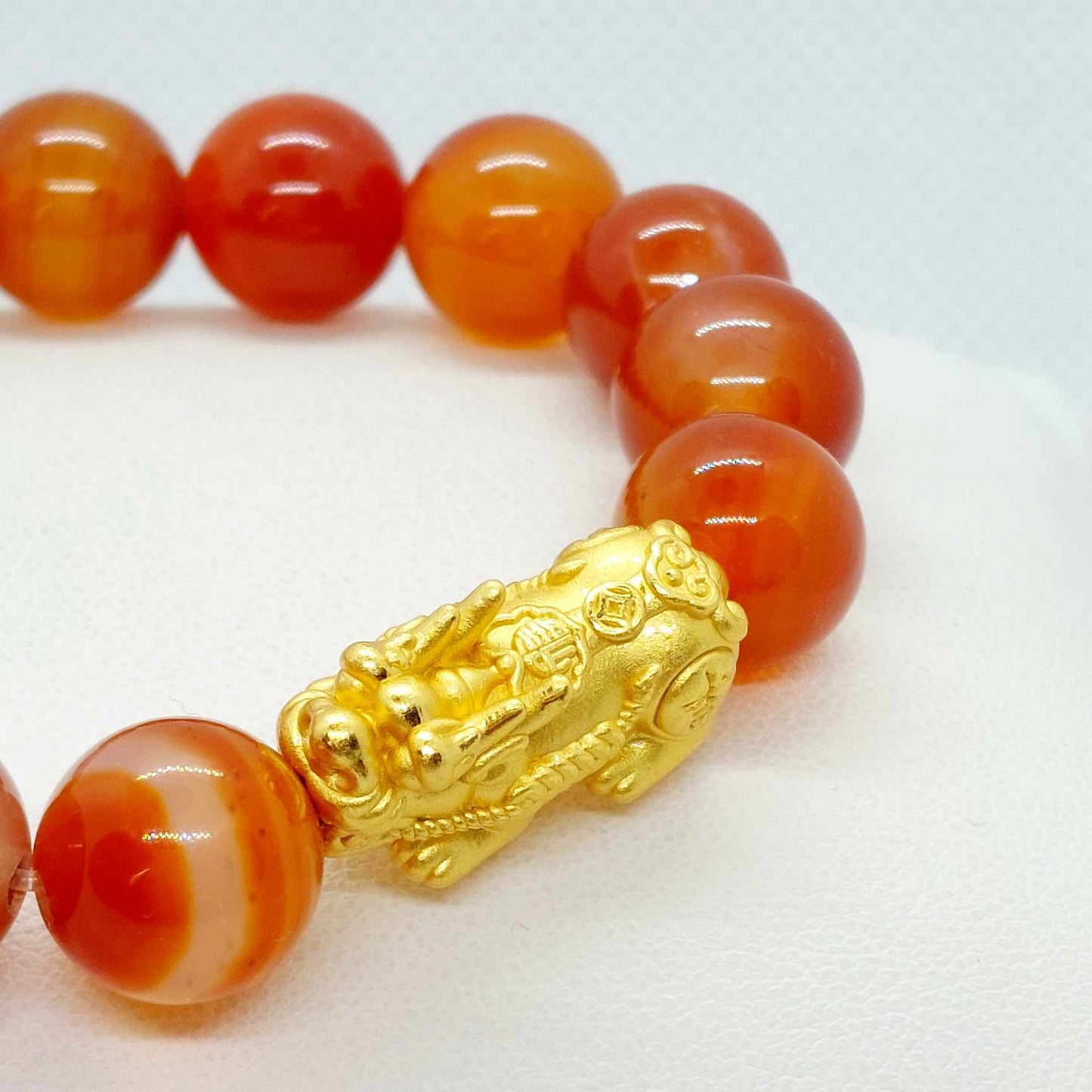 Natural Carnelian with Large Silver Pixiu Bracelet in 12mm Stones