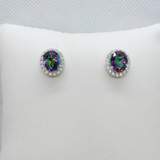 Natural Rainbow Mystic Quartz Earrings with 6.8ct Stones in Sterling Silver