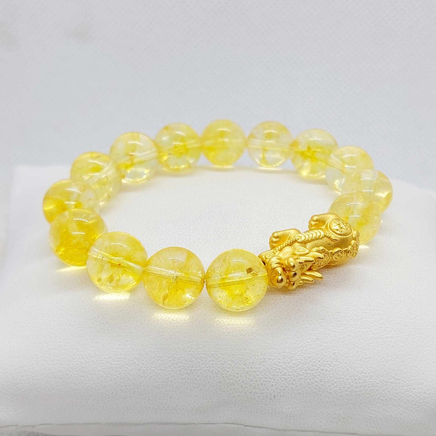 Natural Citrine with Large Silver Pixiu Bracelet in 12mm Stones