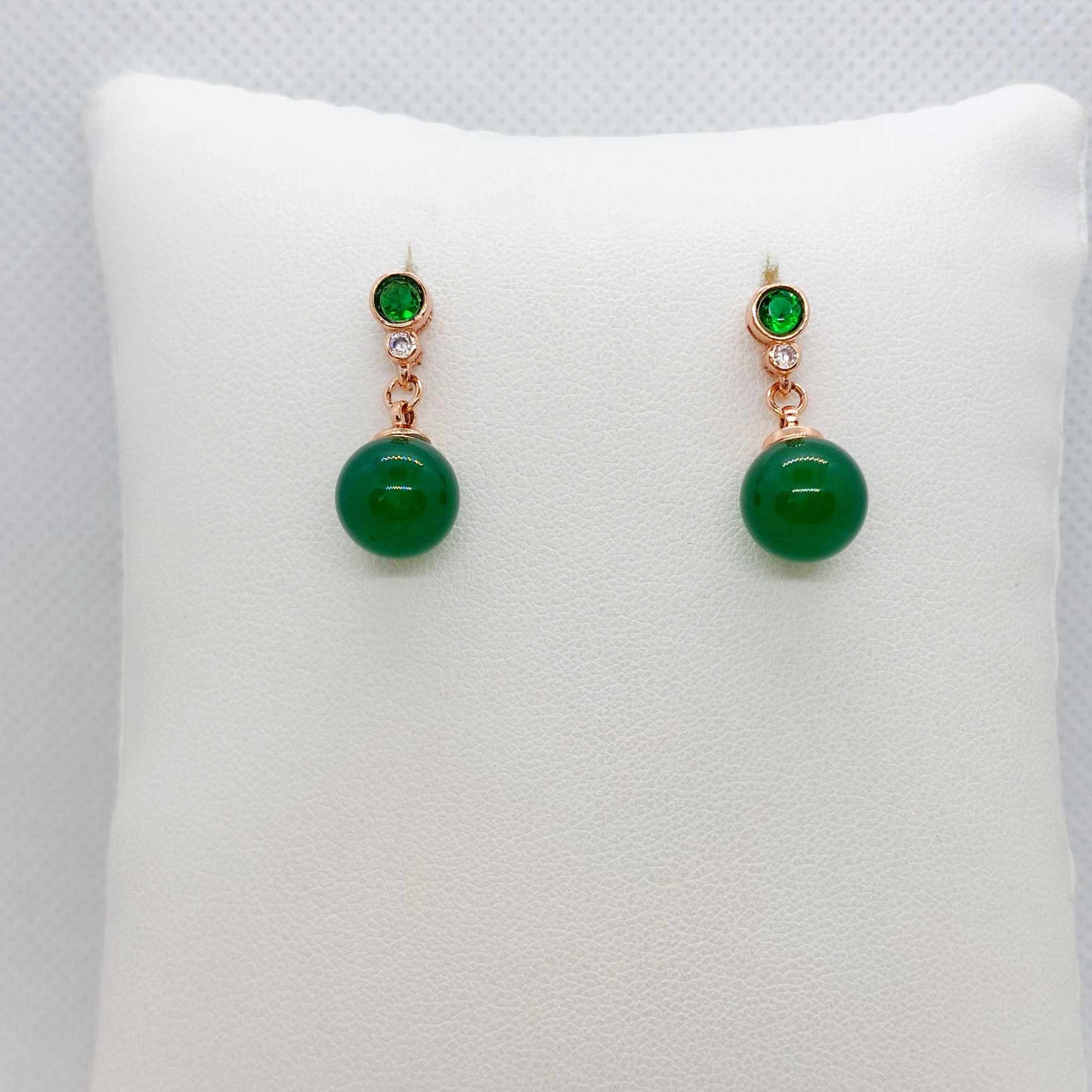 Natural Hetian Jade with 12mm Stones Dangle Stud Earrings in Rose Gold Plated Sterling Silver