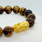 Natural Tiger Eye with Large Silver Pixiu Bracelet in 12mm Stones