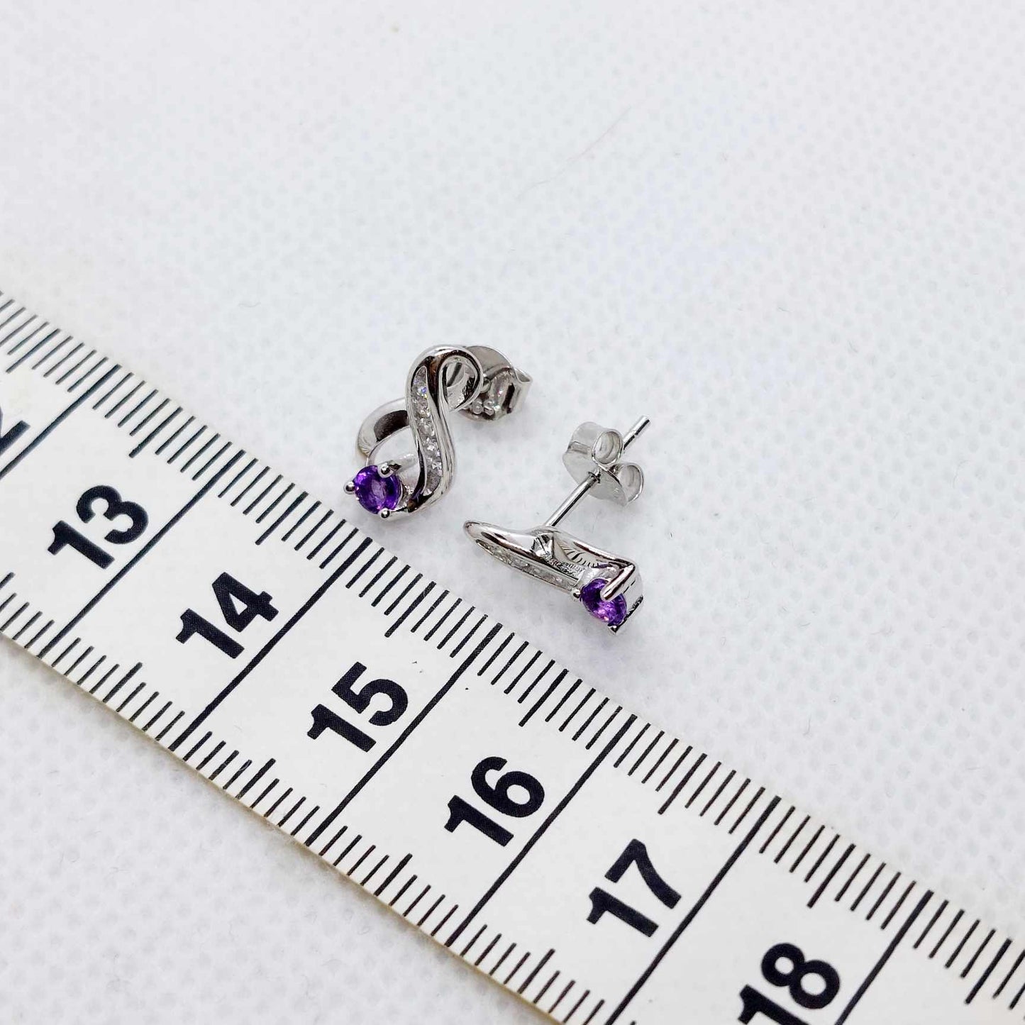 Natural Amethyst Infinity Earrings with 0.2ct Stones in Sterling Silver