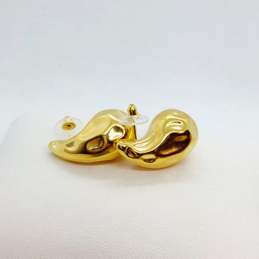 Large Rain Drop Stud Earrings in Gold Plated Stainless Steel