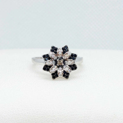 Natural Smokey Quartz and Black Spinel Ring in Sterling Silver