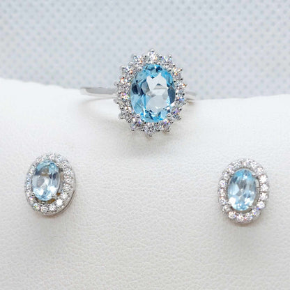 Natural Blue Topaz Earrings with 1ct Stones in Sterling Silver