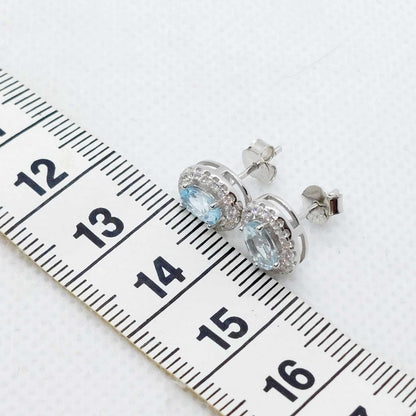 Natural Blue Topaz Earrings with 1ct Stones in Sterling Silver