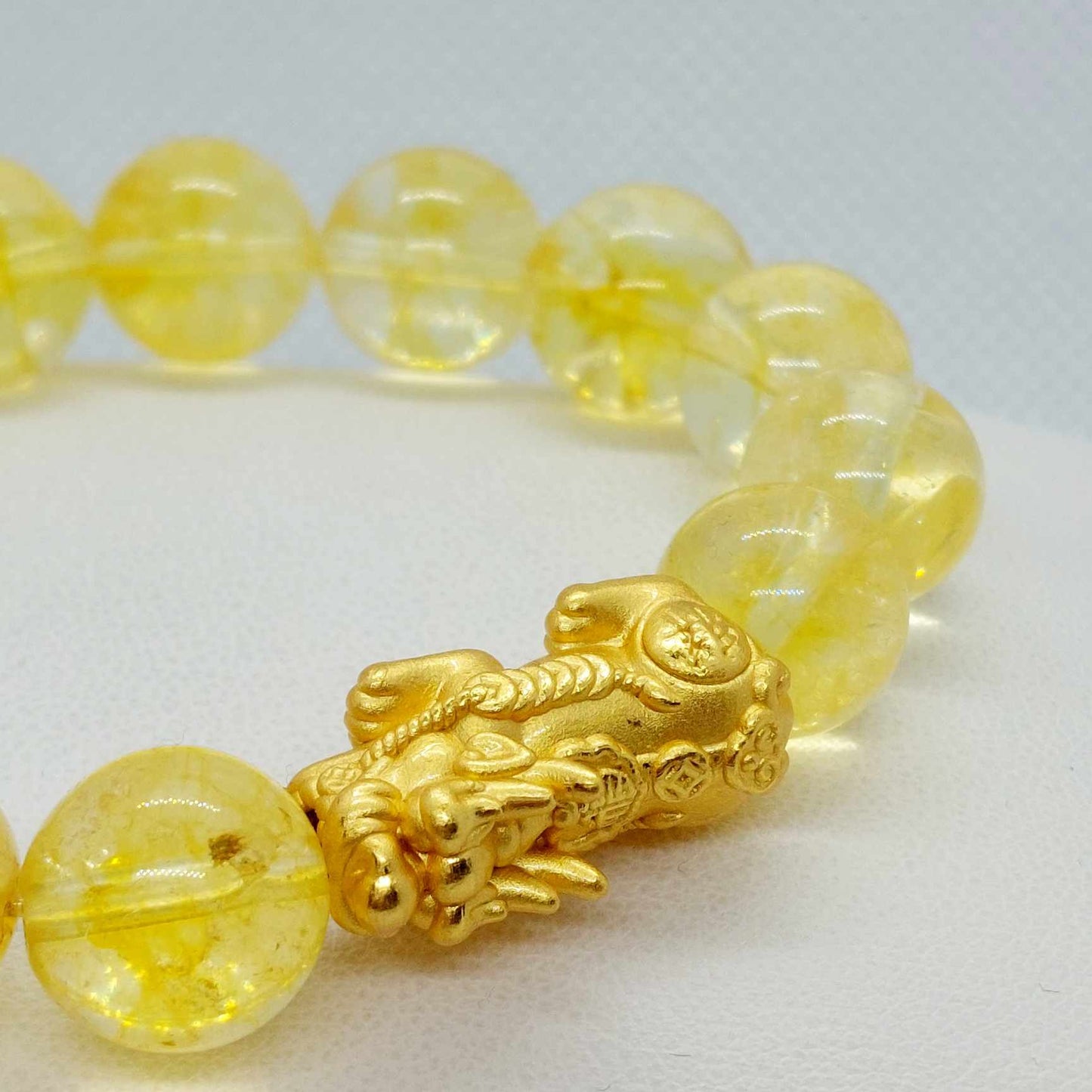 Natural Citrine with Large Silver Pixiu Bracelet in 12mm Stones