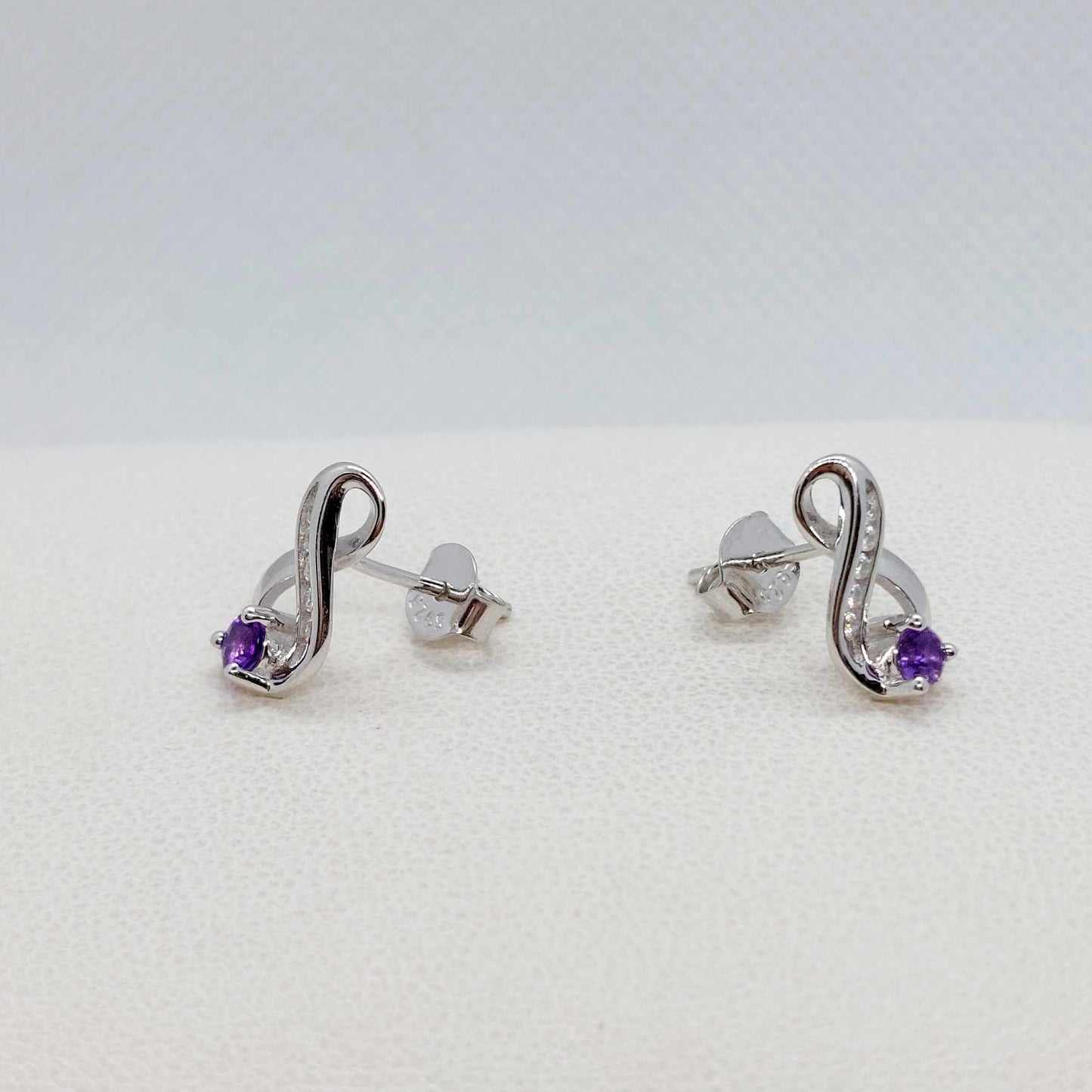 Natural Amethyst Infinity Earrings with 0.2ct Stones in Sterling Silver