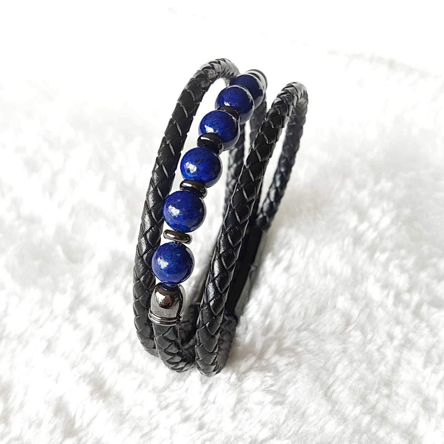 Natural Lapis and Leather Bracelets for Men