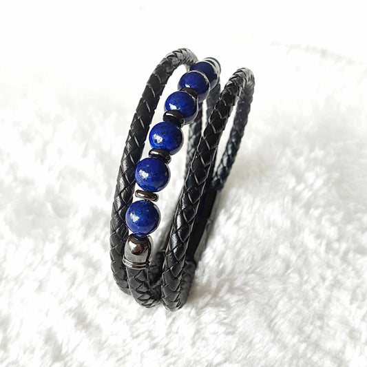 Natural Lapis and Leather Bracelets for Men