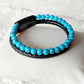 Natural Stone Leather Bracelets for Men with Hematite, Lapis, Turquoise or Tiger Eye