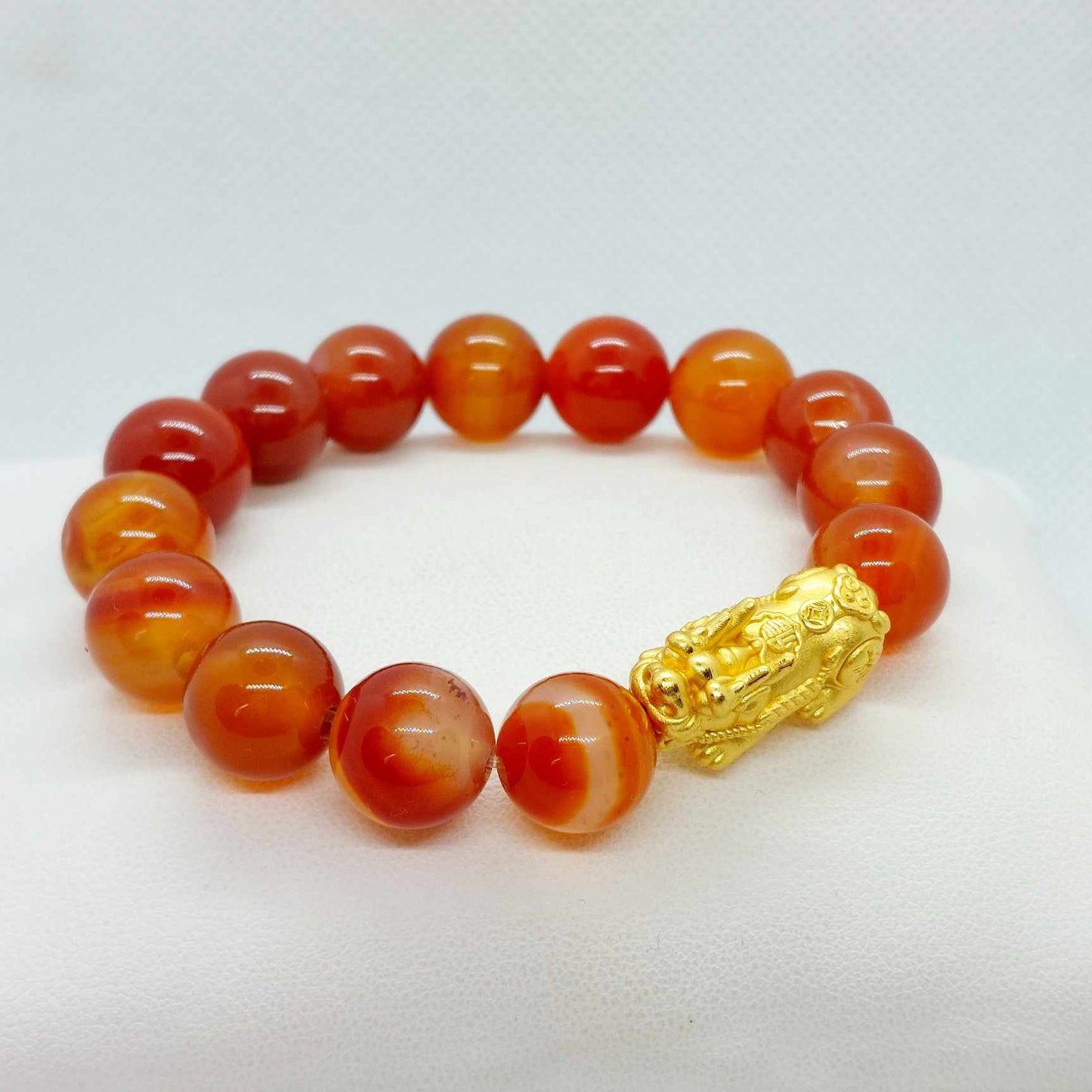 Natural Carnelian with Large Silver Pixiu Bracelet in 12mm Stones