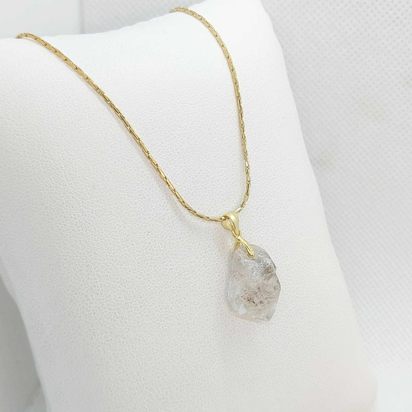 Natural Herkimer Diamond Pendant with Stainless Steel Gold Plated Necklace Chain