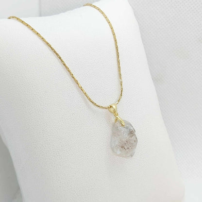 Natural Herkimer Diamond Pendant with Stainless Steel Gold Plated Necklace Chain