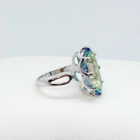 Natural Rainbow Mystic Quartz Ring with 11.8ct Stone in Sterling Silver