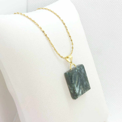 Natural Seraphinite Stone Pendant with Stainless Steel Gold Plated Necklace Chain