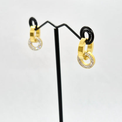 Zircon Circle Hoop Earrings in Stainless Steel Gold Plated